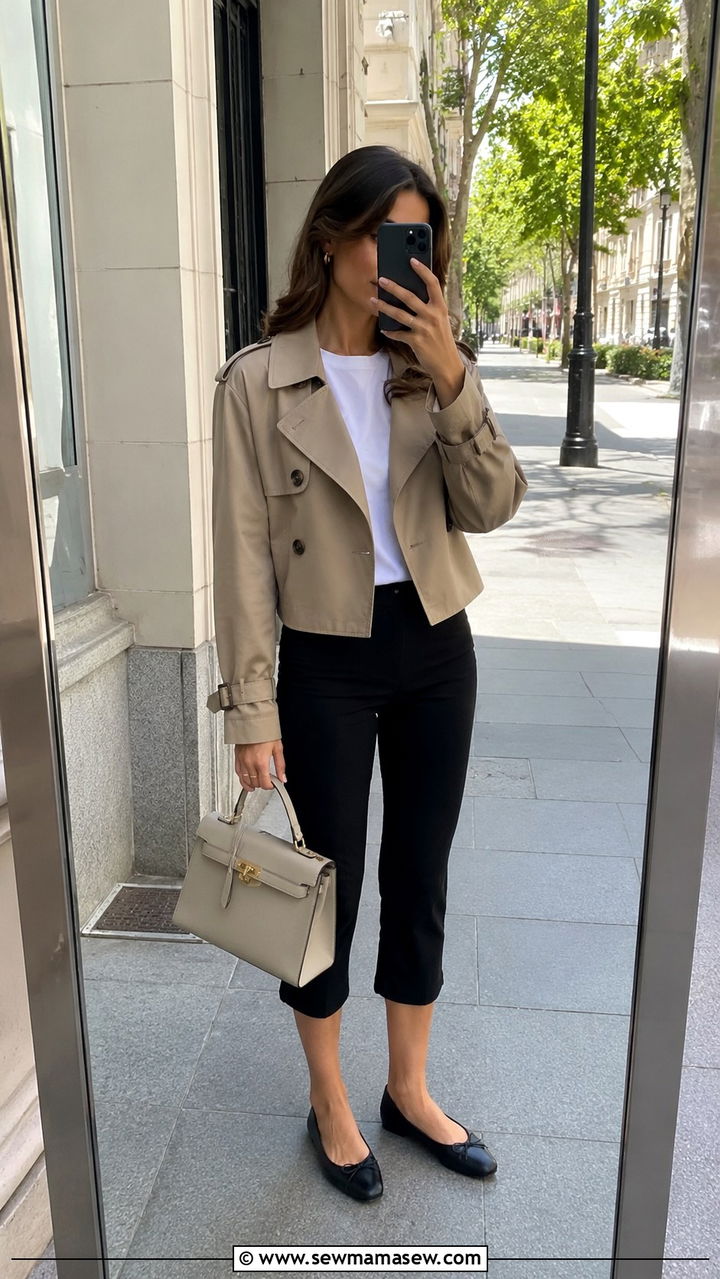 Trench coat with capri pants and ballet flats - 30 How to style a trench coat in spring