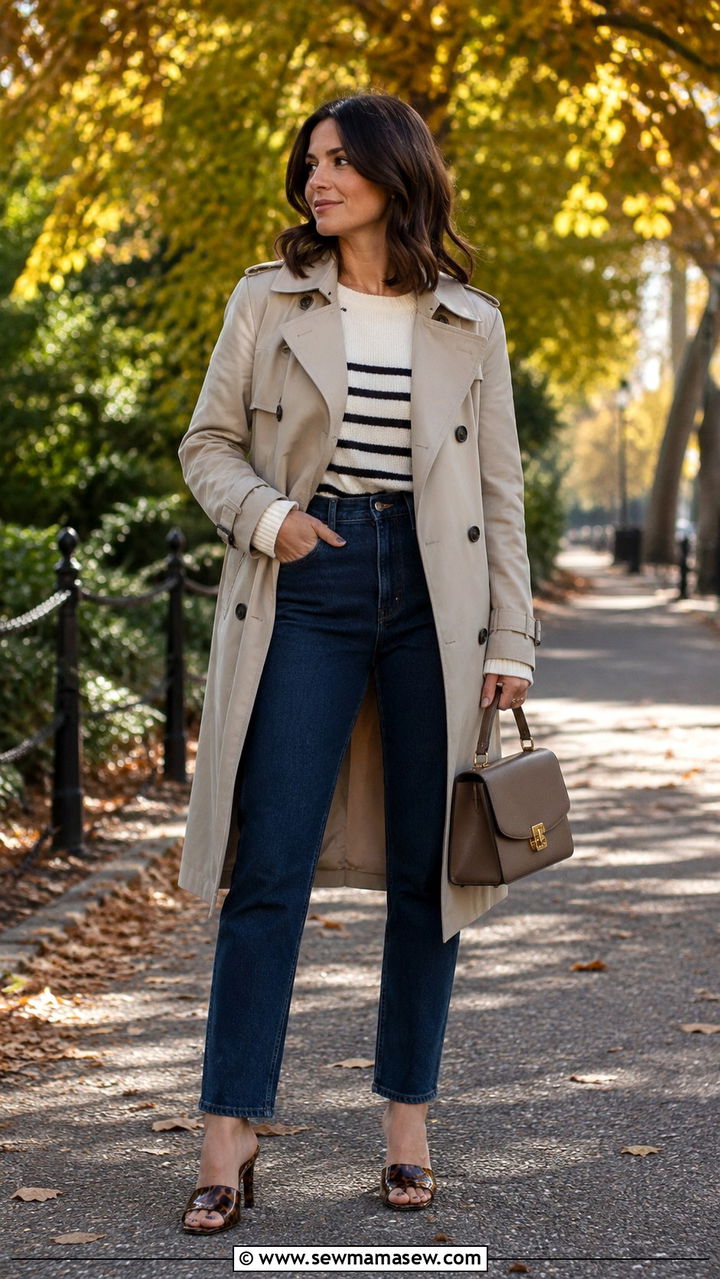 Trench coat with mom jeans and heels - 30 Mom jeans outfit ideas with heels