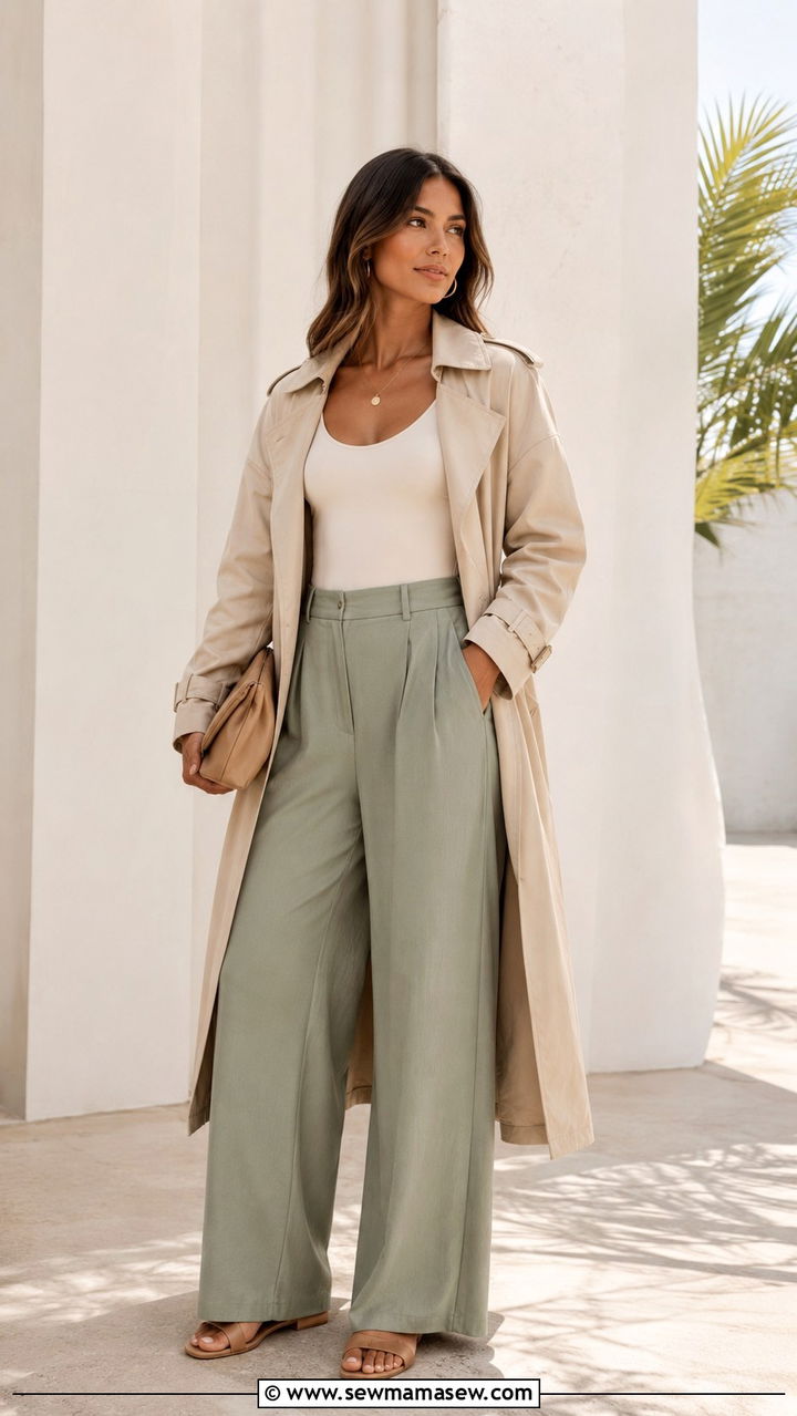 Trench coat with palazzo pants - 30 How to style a trench coat in spring