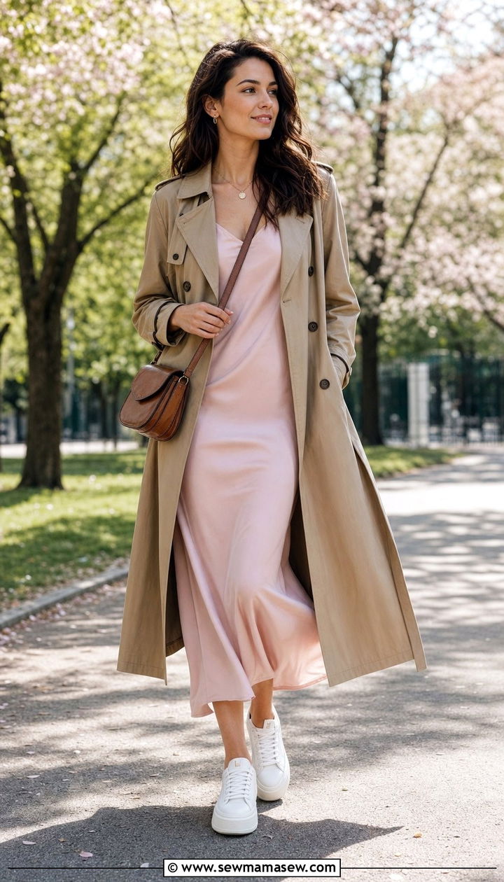 Trench coat with slip dress outfit spring - 35 Casual chic spring outfit ideas 2026