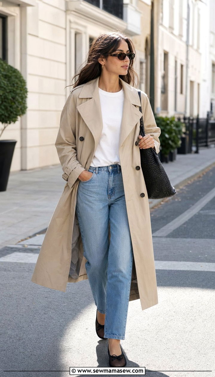 Trench coat with straight jeans and ballet flats - 25 spring summer 2026 outfits inspo