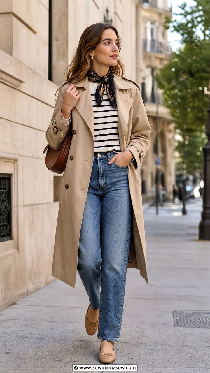 Trench coat with straight leg jeans and ballet flats spring packing outfit - 25 Spring packing list outfits