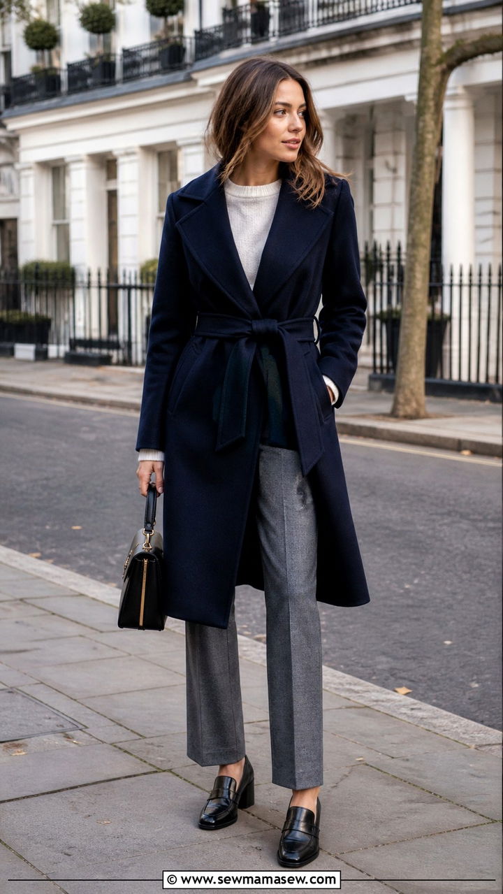Trench coat with straight leg jeans and loafers - 40 London outfit ideas