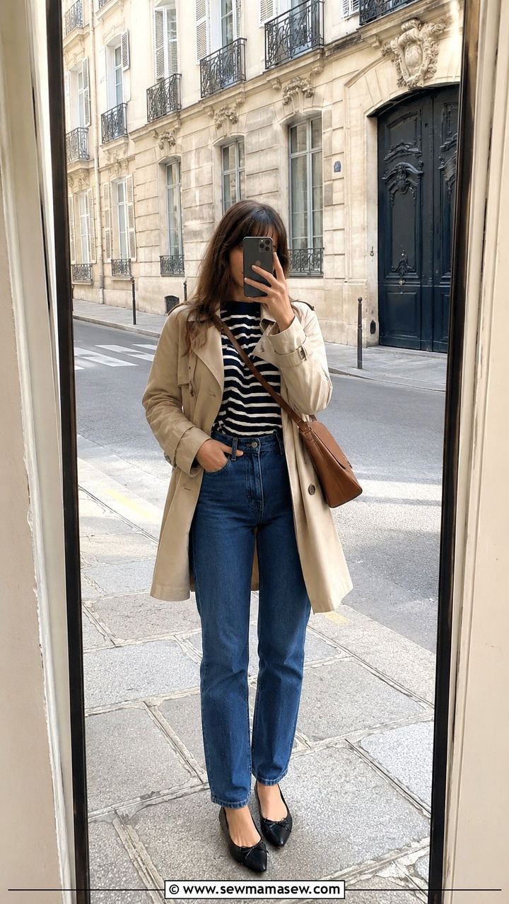 Trench coat with straight leg jeans outfit - 25 Petite Parisian outfit ideas