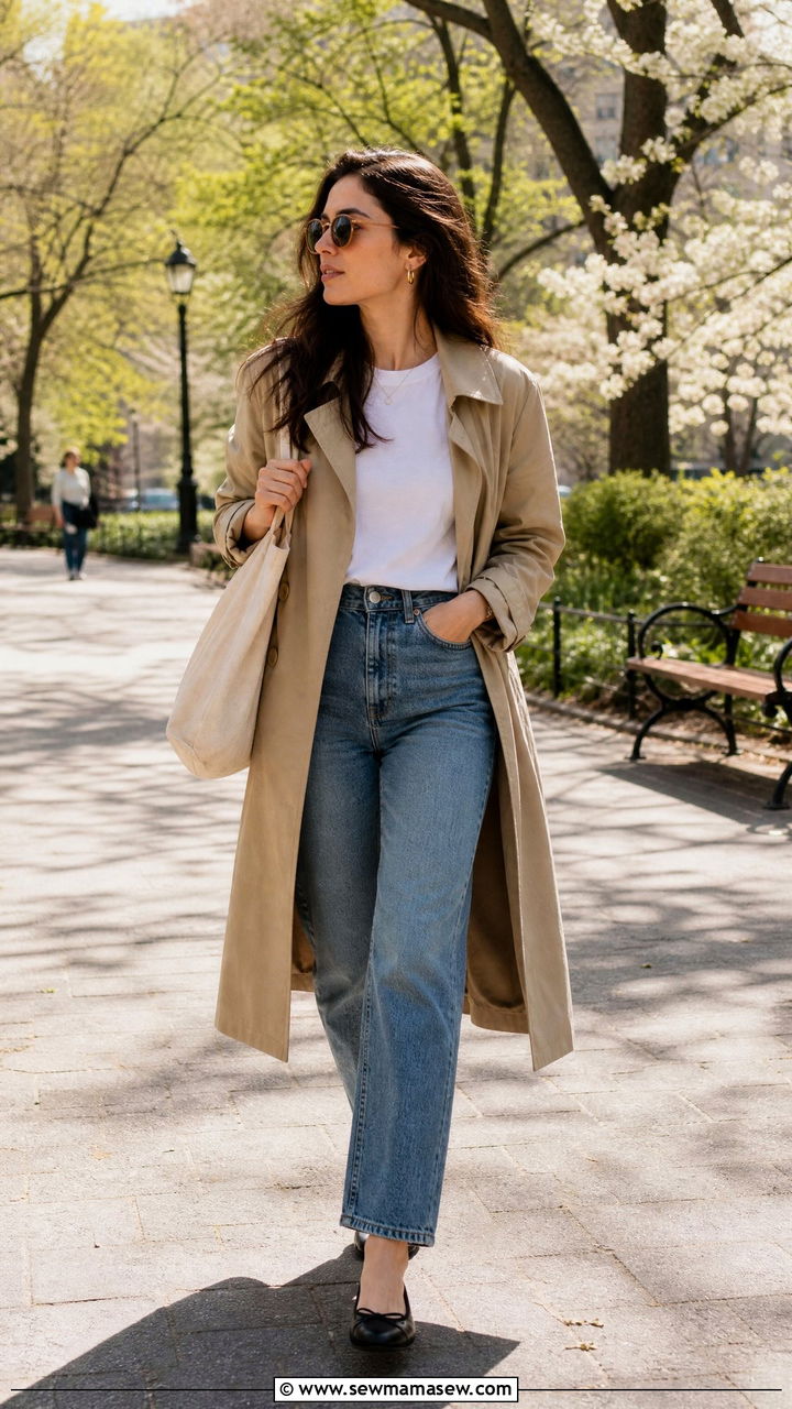 Trench coat with straight leg jeans outfit - 25 Quiet luxury outfit ideas spring 2026