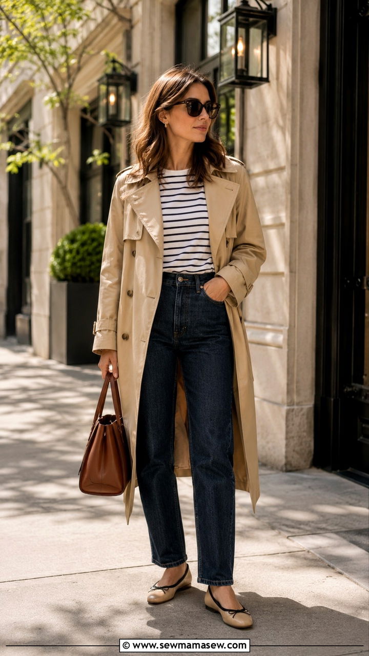 Trench coat with straight leg jeans outfit for 30 year old woman - 25 Outfit ideas for 30 year old woman