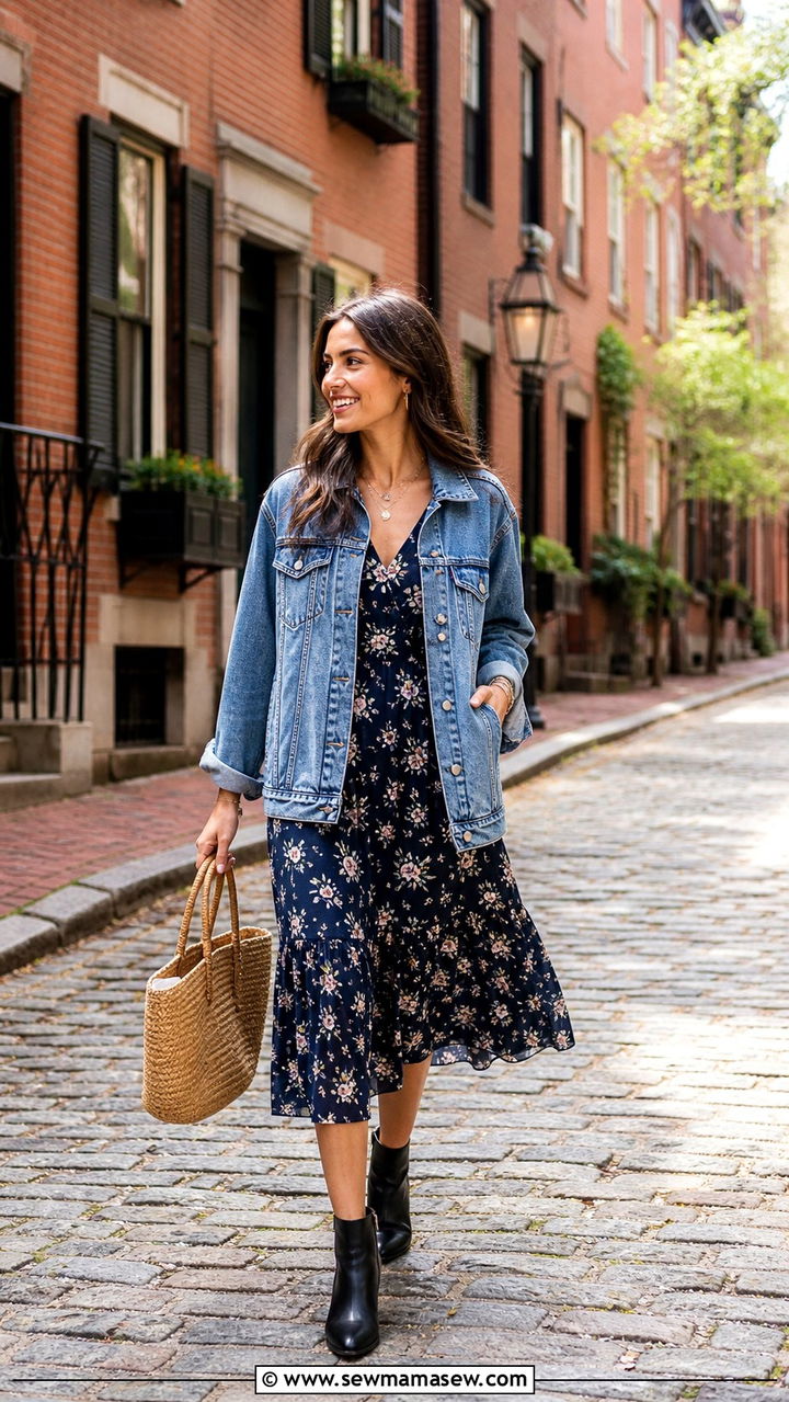 Trench coat with striped top and jeans - 40 What to wear in Boston