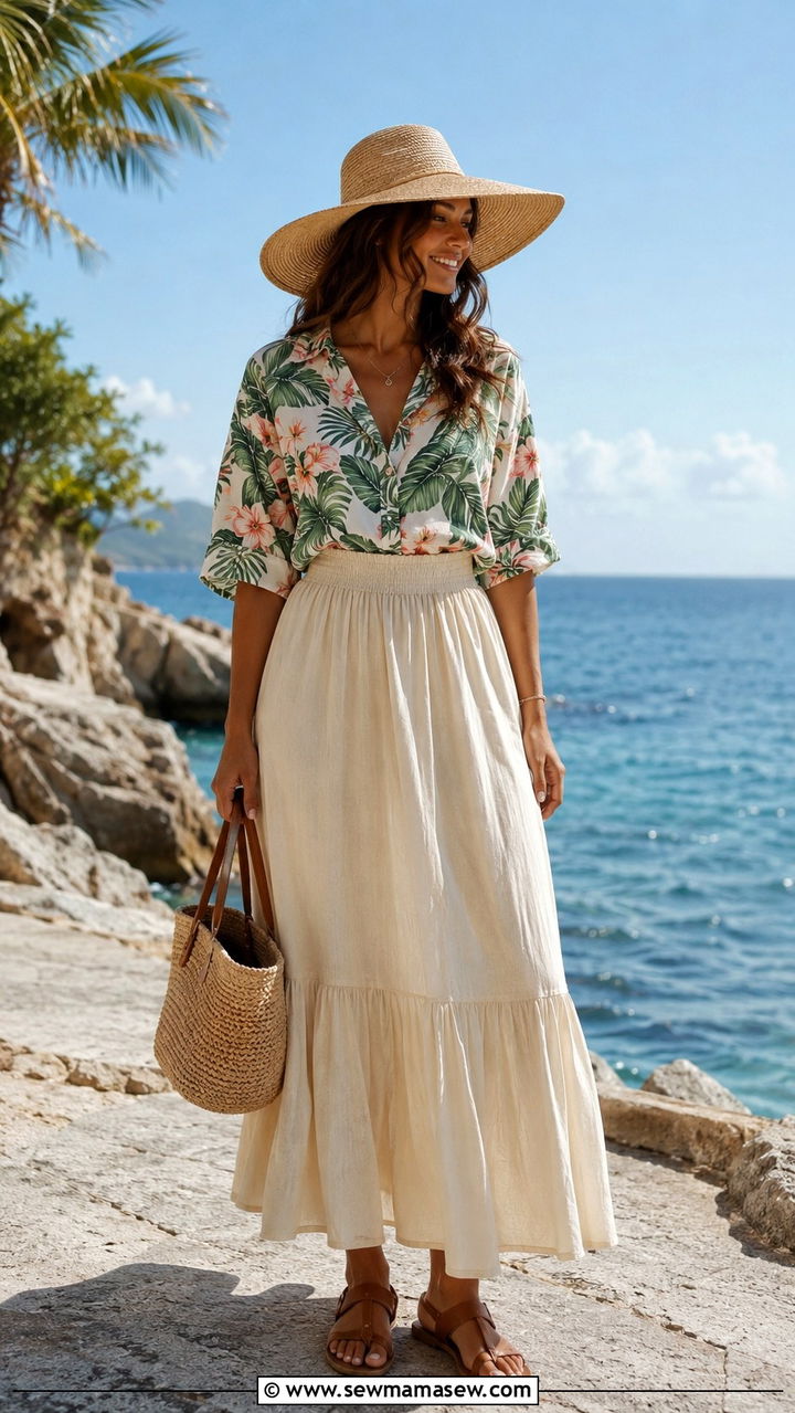 Tropical Print Shirt And Maxi Skirt - 25 April outfit ideas 2026