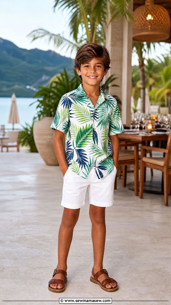 Tropical Print Shirt and White Shorts - 30 Summer outfits for kids