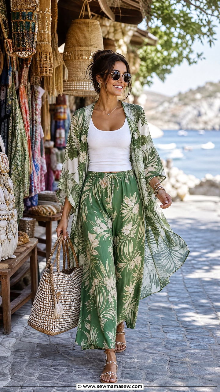Trousers For Summer Vacation With A Breezy Kimono - 30 summer trousers outfit ideas