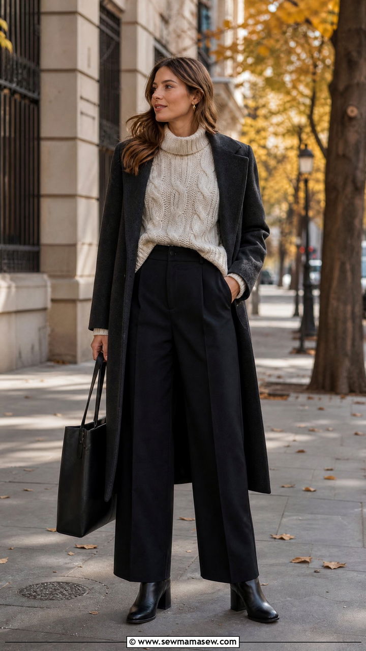 Trousers With Chunky Knit Sweater And Leather Boots - 35 How to style trousers