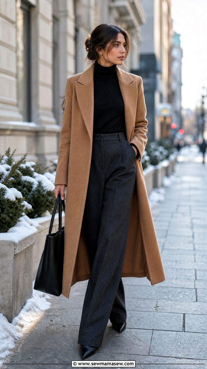 Trousers With Long Wool Coat And Ankle Boots - 35 How to style trousers
