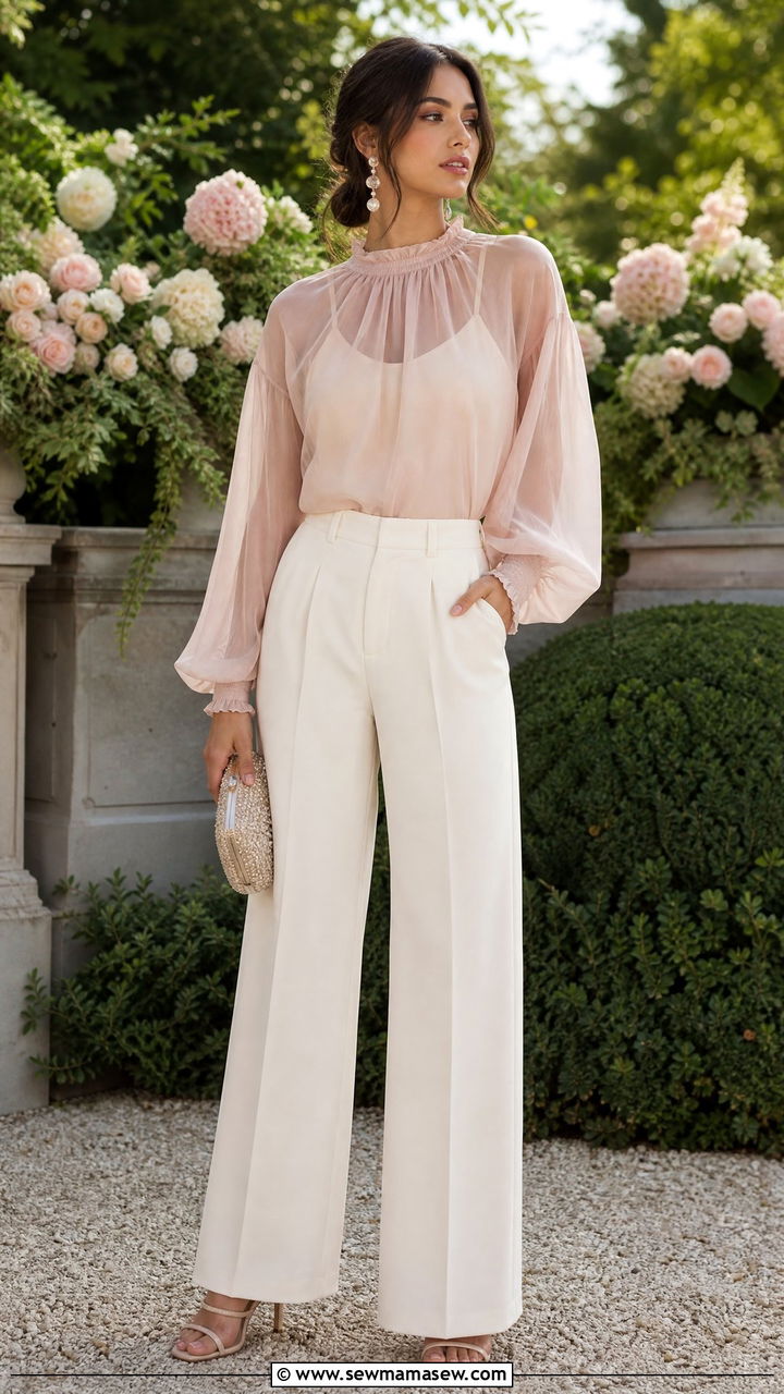 Trousers With Sheer Blouse And Strappy Sandals - 35 How to style trousers