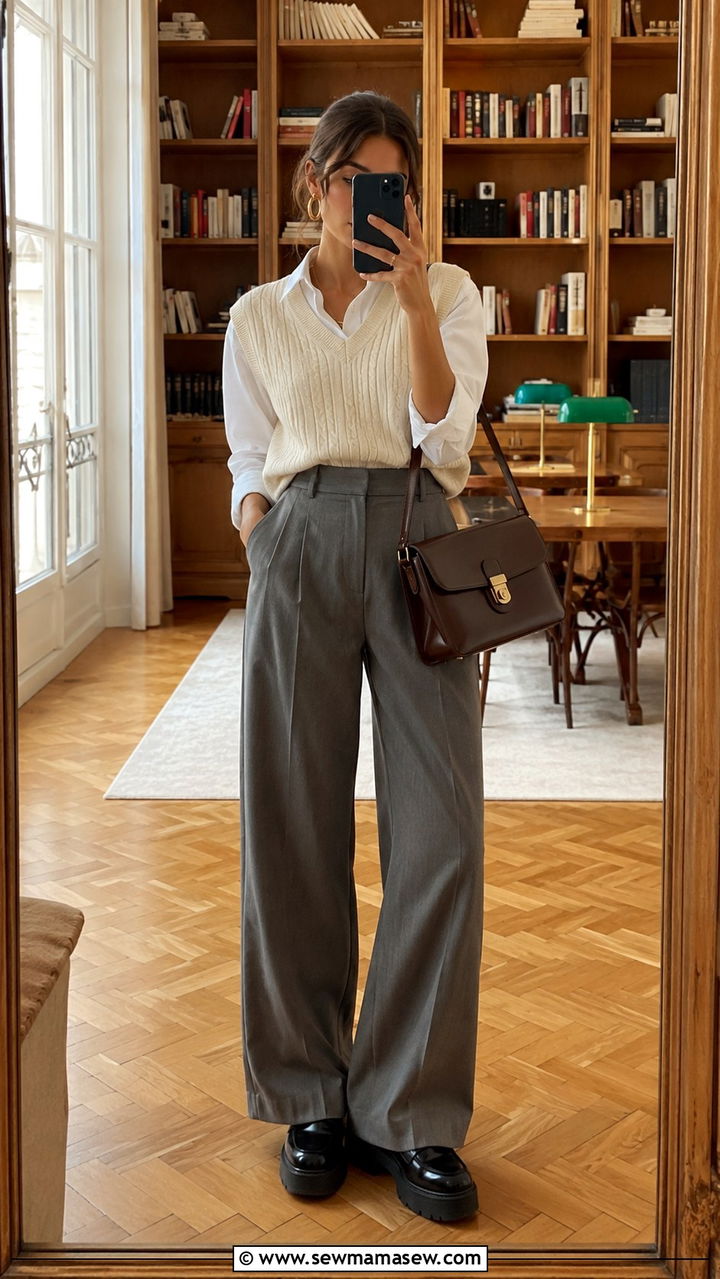 Trousers With Sweater Vest Casual Outfit - 30 casual trousers outfits