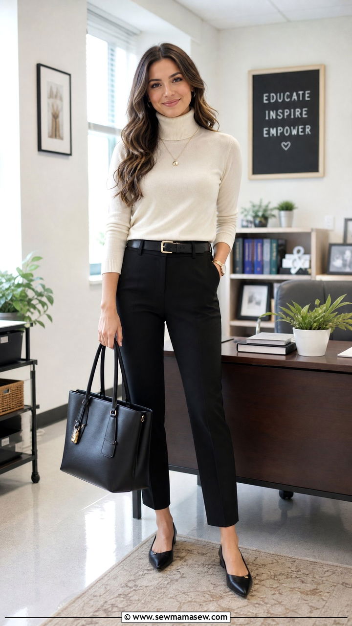 Trousers and turtleneck teacher outfit - 30 Elementary teacher outfit ideas