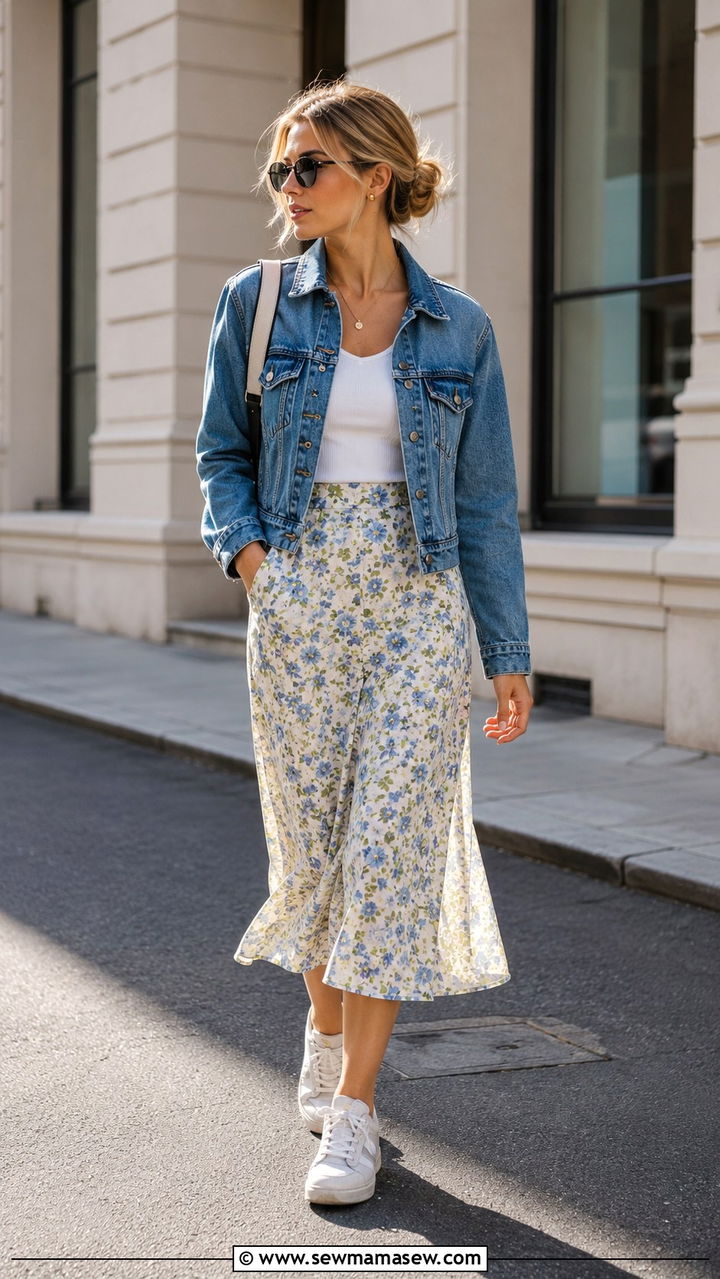 Trucker Jacket And Midi Skirt Look - 25 What to wear in spring 2026