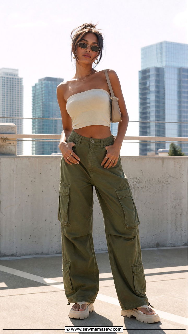 Tube Top And Cargo Pants Outfit - 30 Sunny day outfit ideas