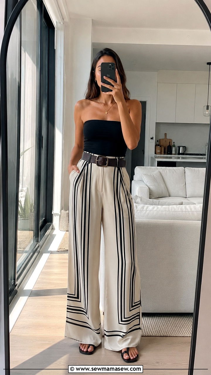 Tube Top With High Waist Wide Leg Pants - 20 Outfit ideas for inverted triangle body