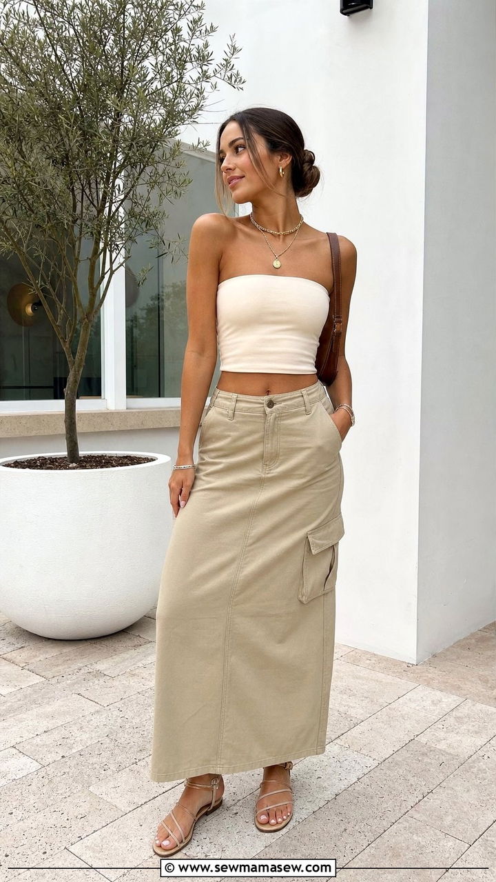 Tube Top and Cargo Maxi Skirt - 25 Sorority mixer outfit ideas casual