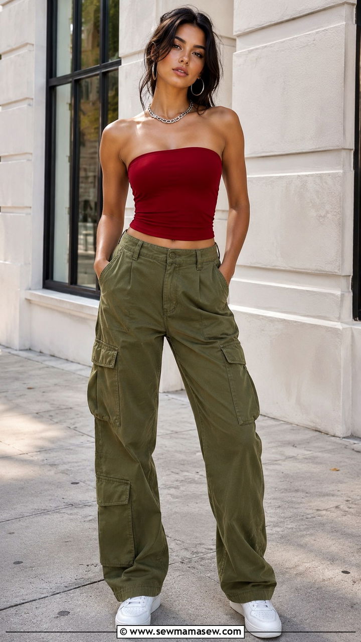 Tube Top and High Waisted Cargo Pants - 25 Outfit ideas for small bust 2026