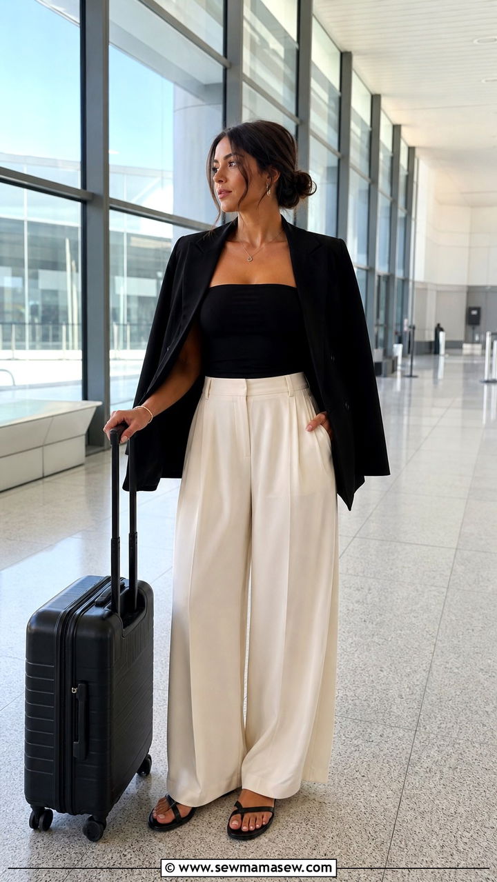 Tube Top and Palazzo Pants Outfit - 40 Summer airport outfits