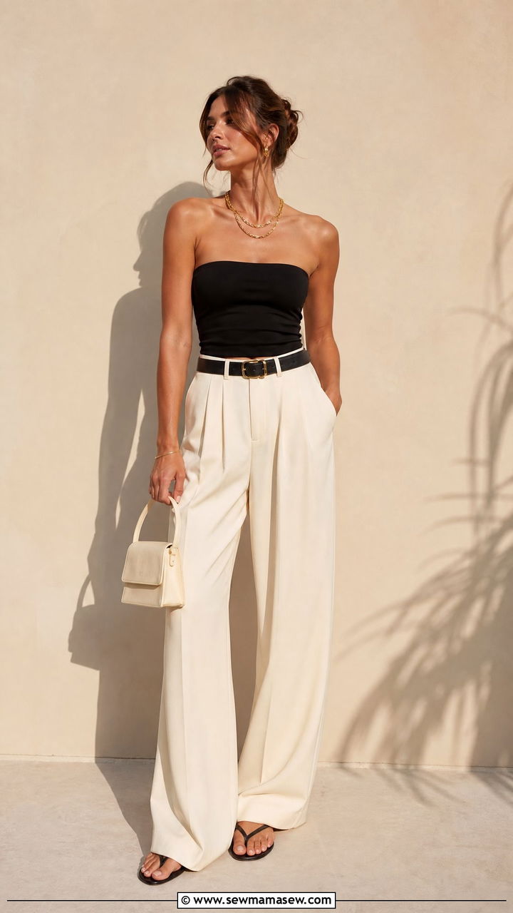 Tube Top and Tailored Trousers Summer Outfit - 30 Stylish summer outfit ideas 2026