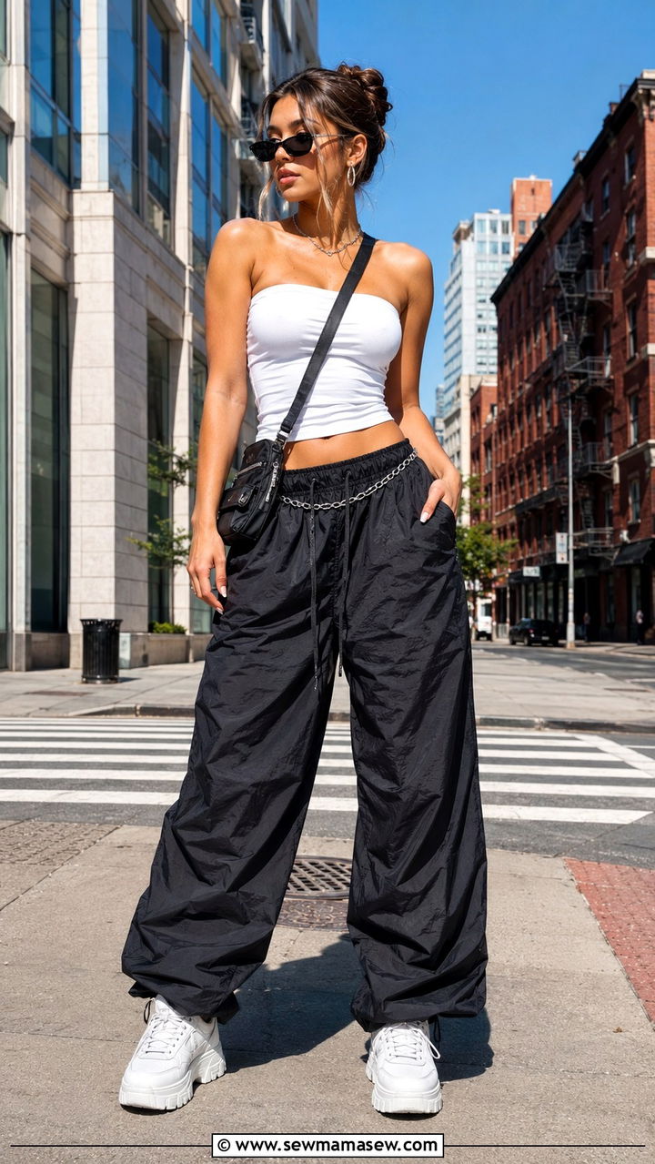 Tube Top with Parachute Pants Outfit - 20 Y2K outfits to copy
