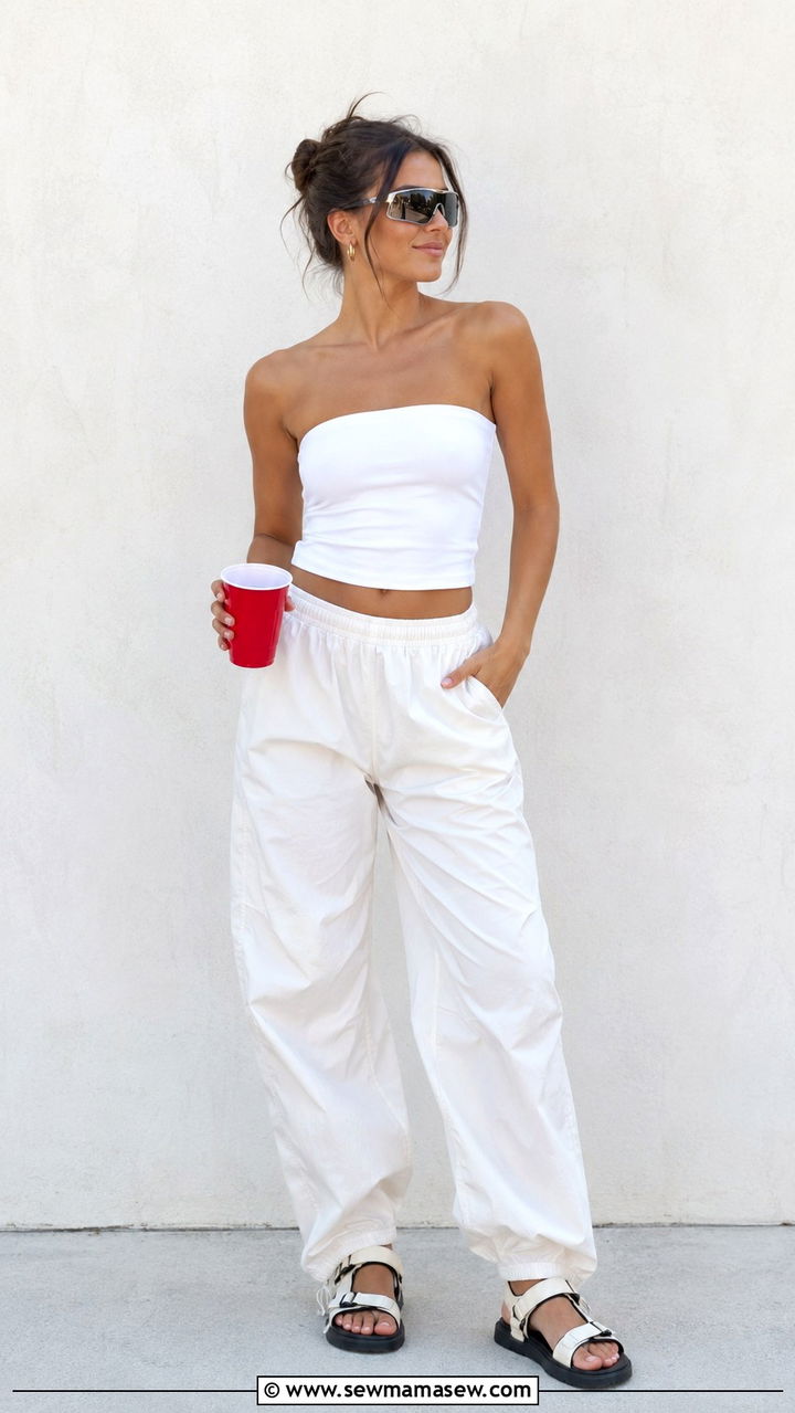 Tube top and parachute pants - 30 Tailgate outfit ideas summer