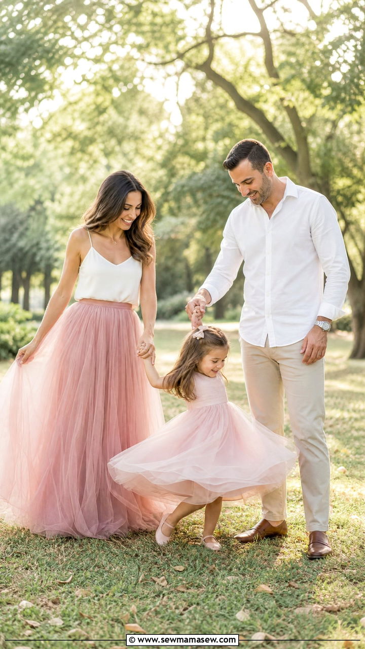 Tulle Dress and Dress Shirt Family Outfit - 25 cute family photo outfits