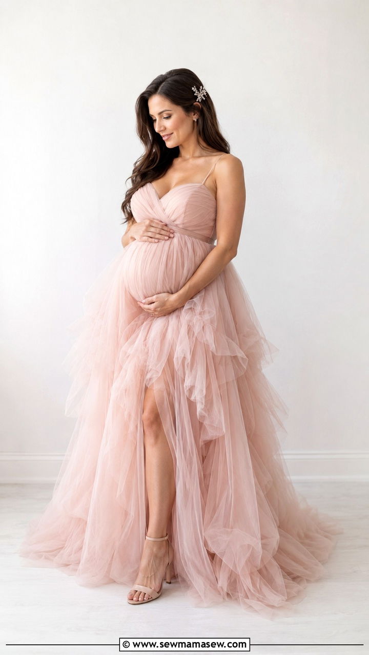 Tulle Maternity Gown Pregnancy Announcement Outfit - 20 Pregnancy announcement photo outfit ideas
