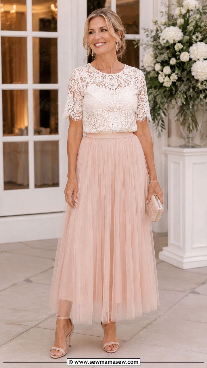 Tulle Maxi Skirt Outfit With Lace Top - 30 maxi skirt outfits for women over 40