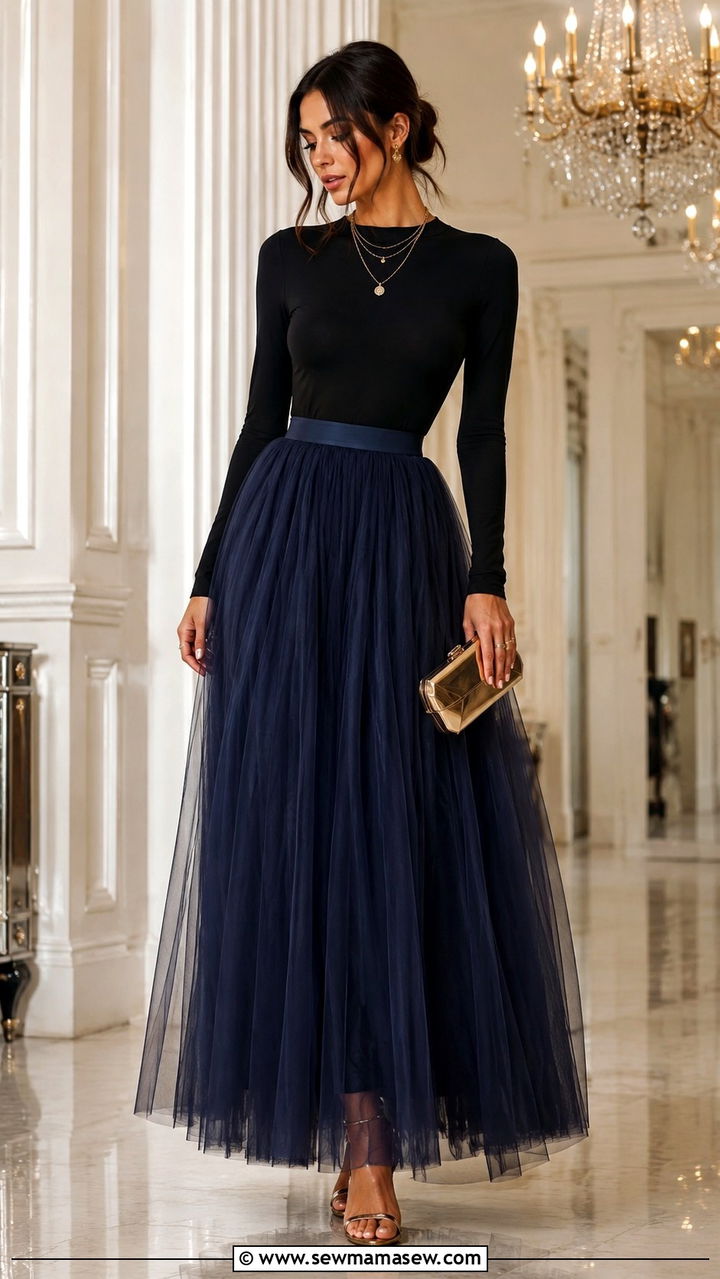 Tulle Maxi Skirt With Black Bodysuit Outfit - 25 Tulle maxi skirt outfit ideas