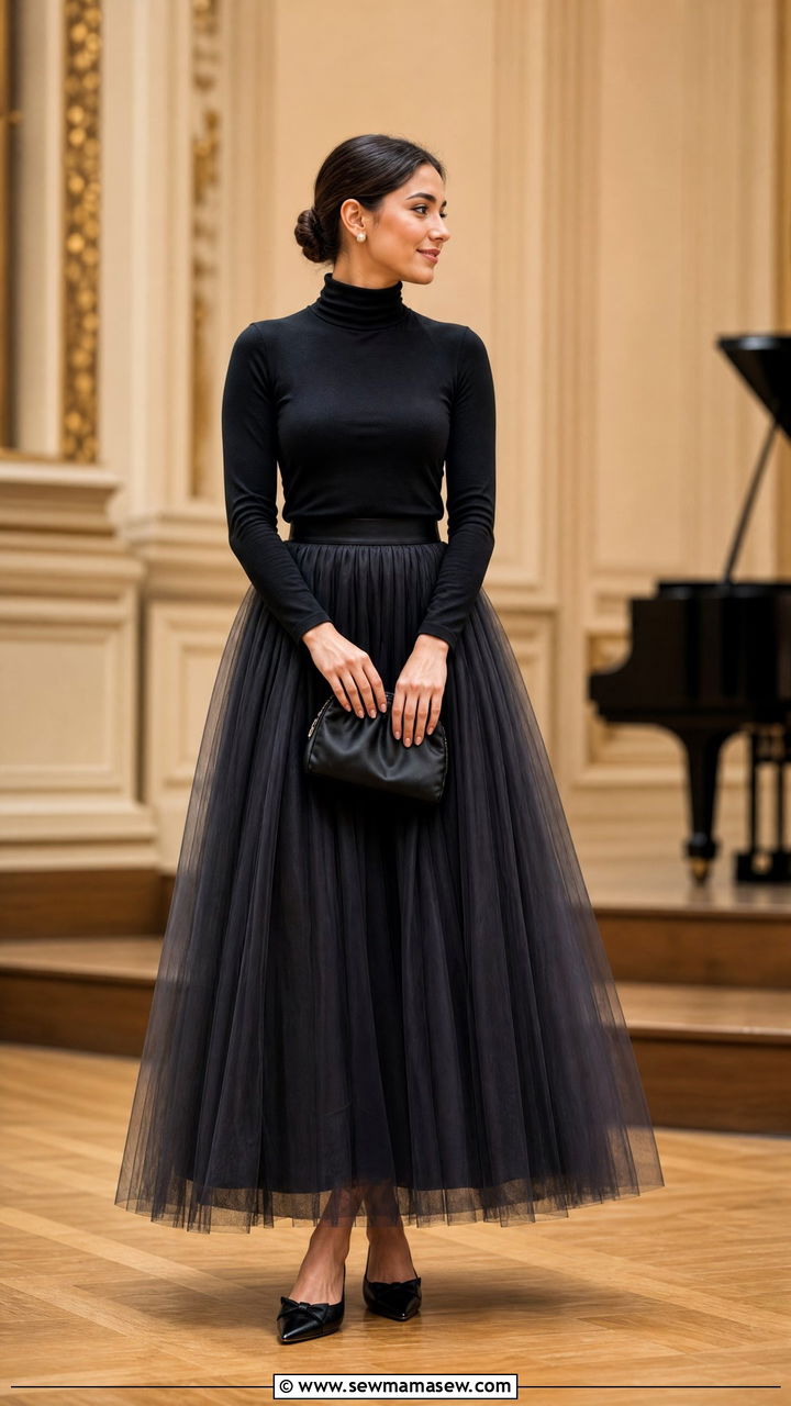 Tulle Maxi Skirt With Blouse - 30 modest concert outfit ideas