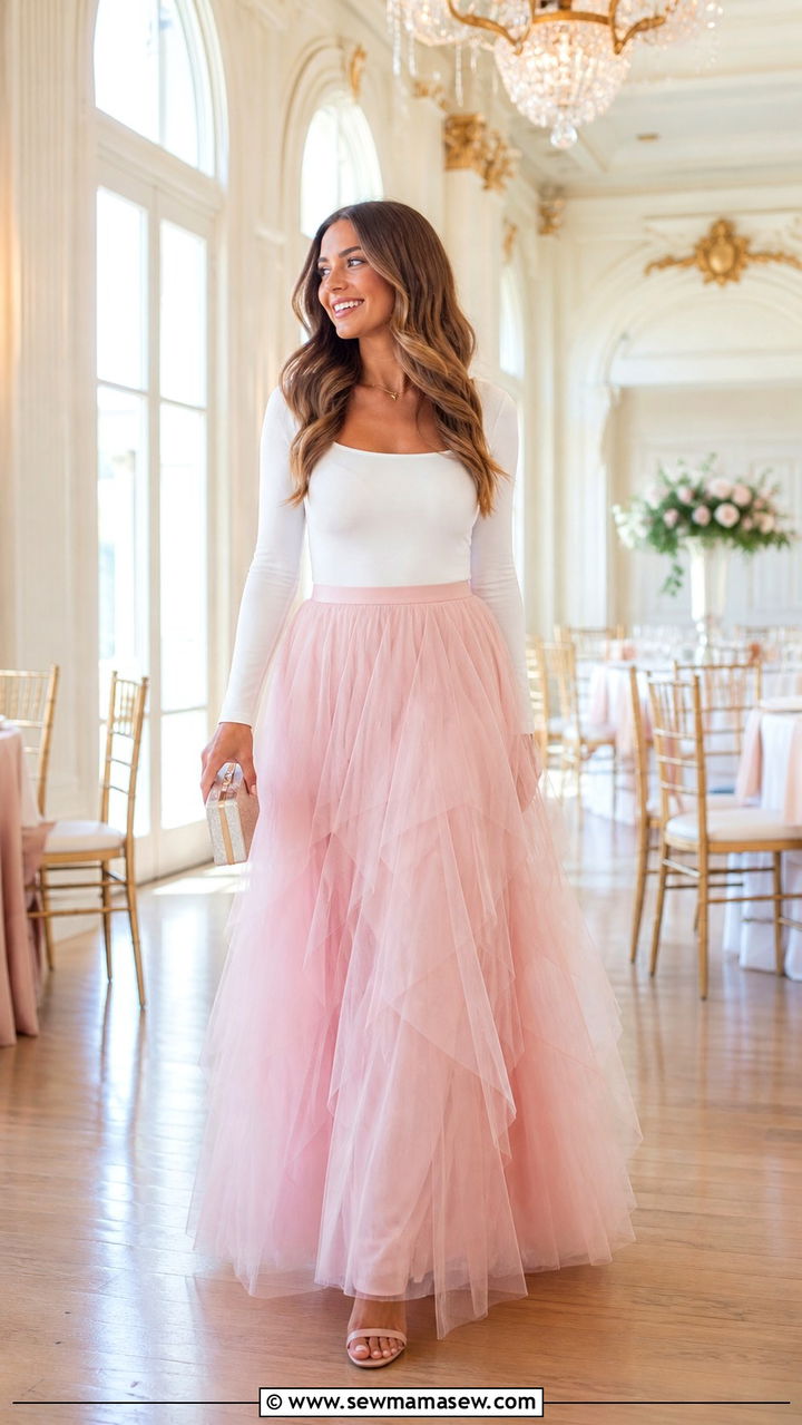 Tulle Maxi Skirt With Fitted Bodysuit - 40 Sorority formal outfit ideas