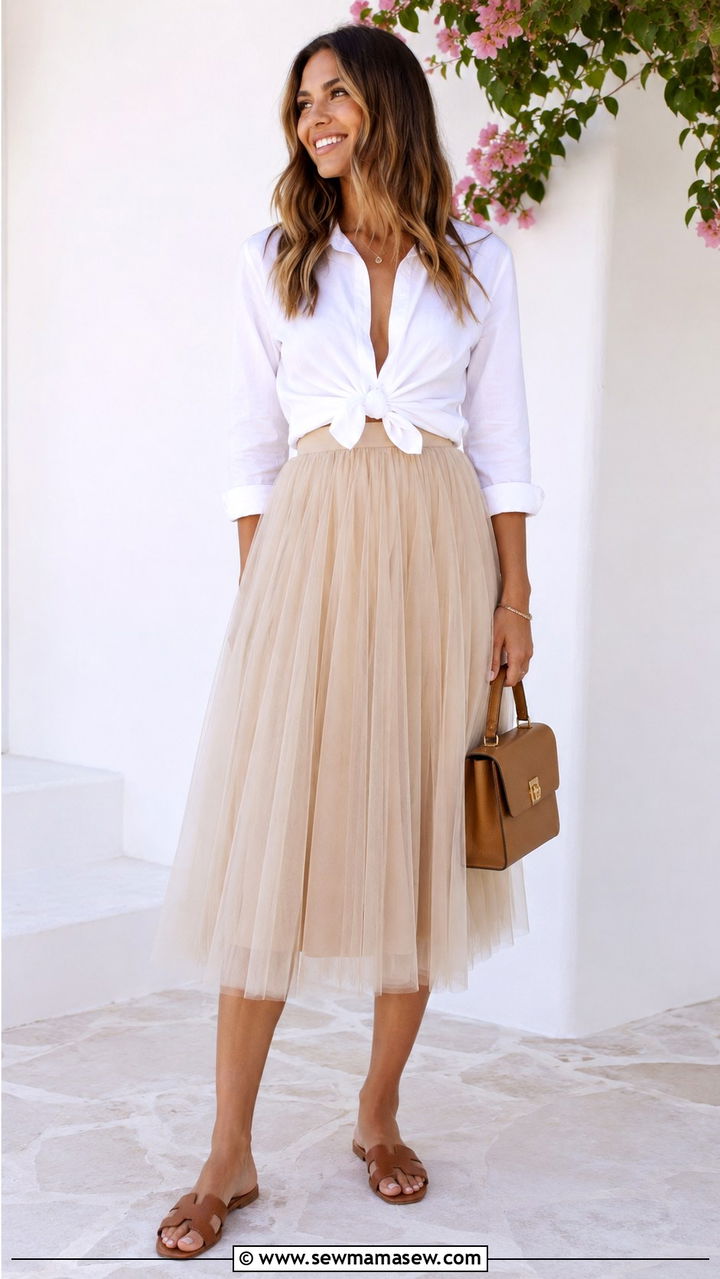 Tulle Maxi Skirt With Linen Crop Top And Espadrilles - 30 Tulle skirt outfit ideas for summer