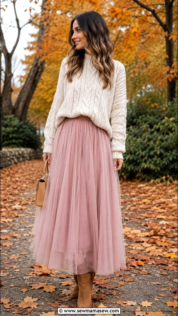 Tulle Maxi Skirt With Oversized Knit Sweater Outfit - 25 Tulle maxi skirt outfit ideas