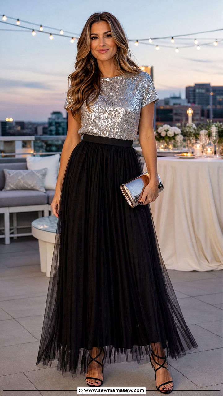 Tulle Maxi Skirt With Sequin Party Top Outfit - 25 Tulle maxi skirt outfit ideas
