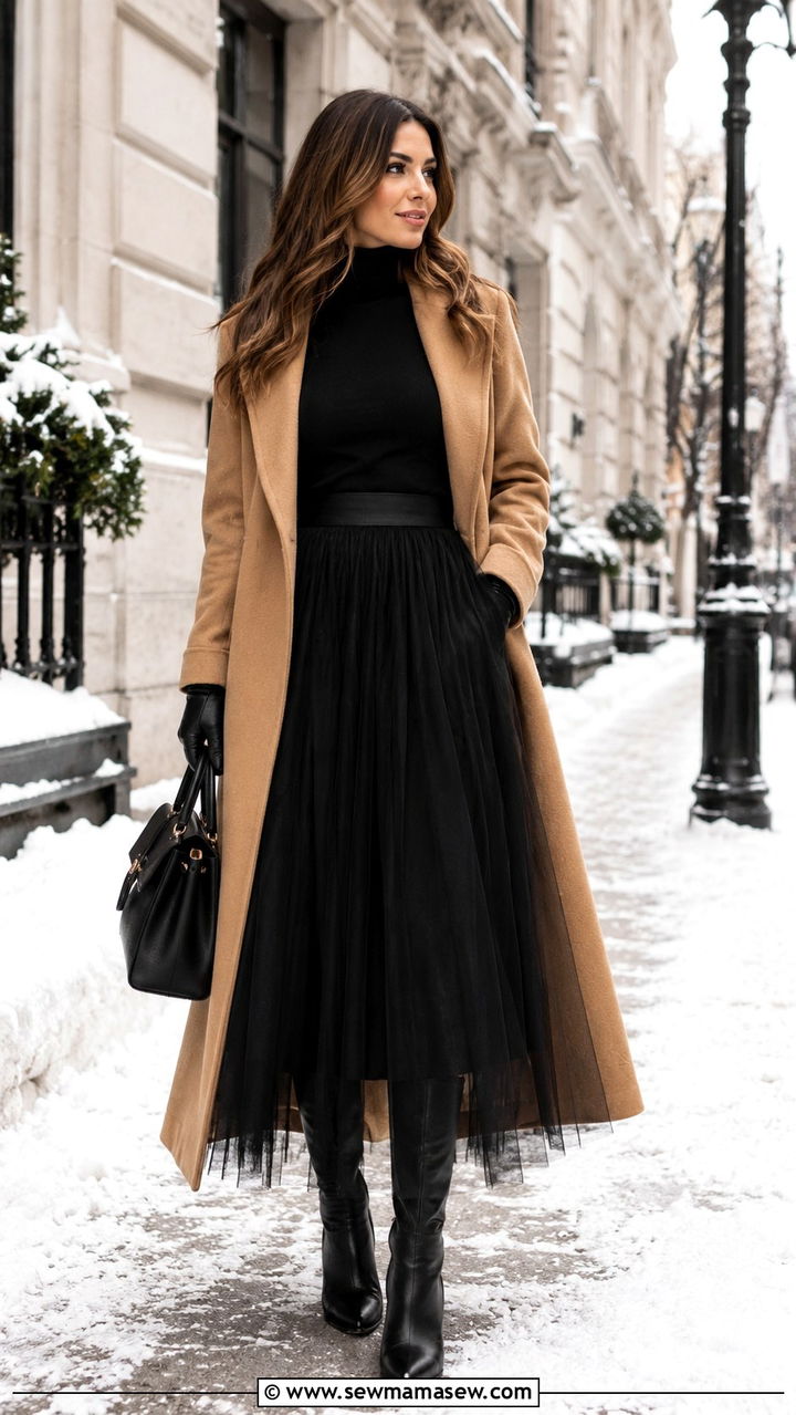 Tulle Maxi Skirt With Turtleneck And Boots For Winter - 25 Tulle maxi skirt outfit ideas