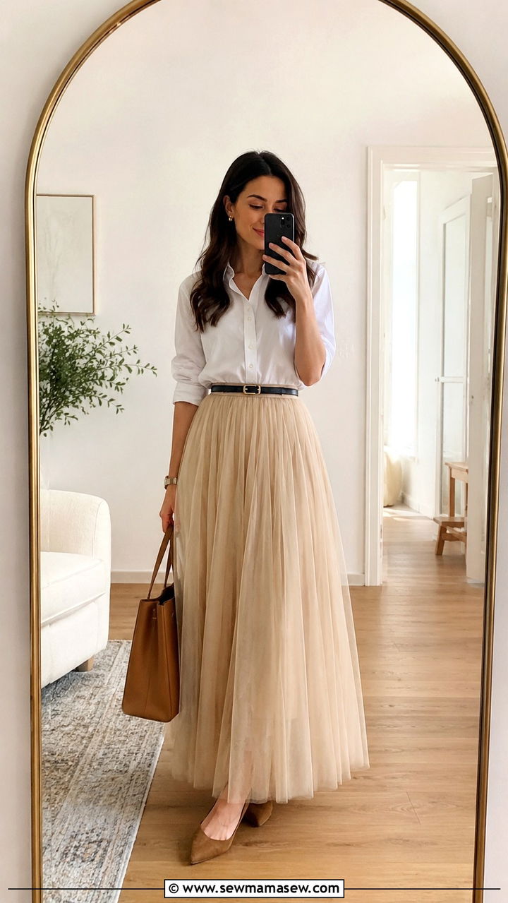 Tulle Maxi Skirt With White Button Down Shirt Outfit - 25 Tulle maxi skirt outfit ideas