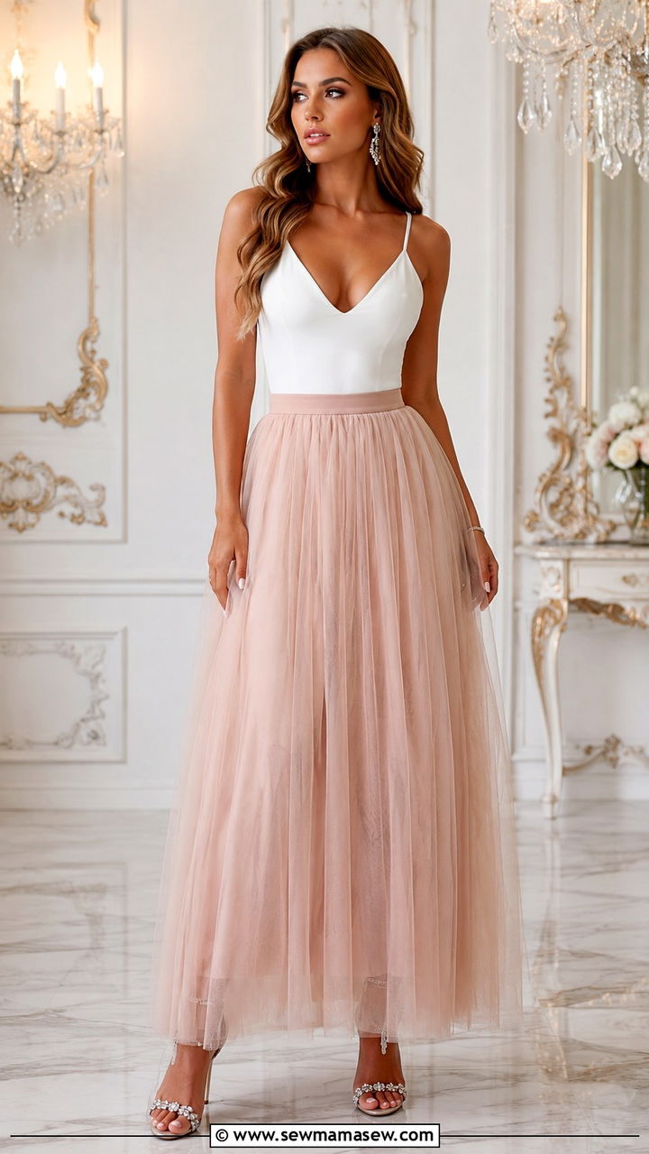 Tulle Maxi Skirt with Embellished Heels - 30 Maxi skirt outfit ideas with heels