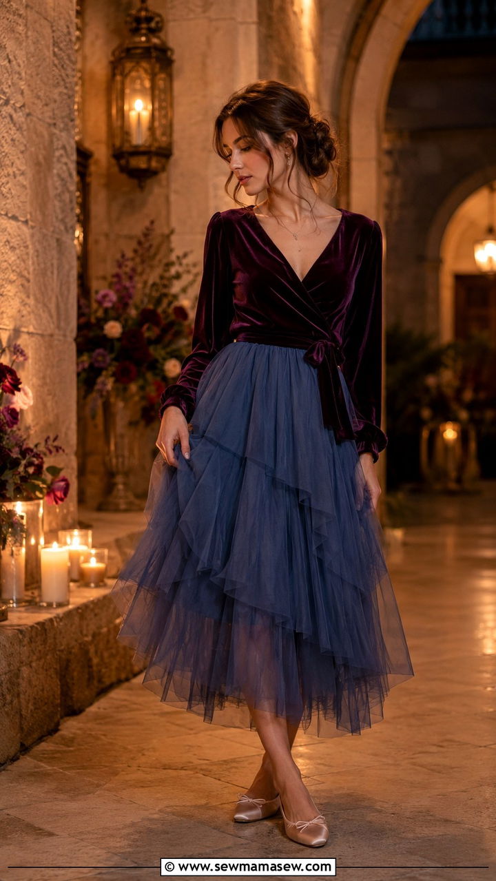 Tulle Midi Skirt And Velvet Wrap Top - 25 poetcore outfits