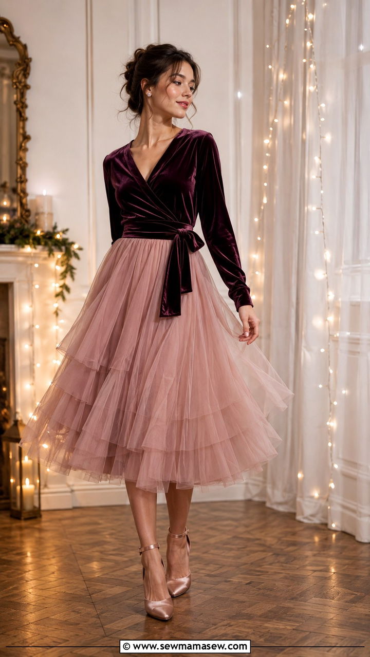 Tulle Midi Skirt And Velvet Wrap Top - 25 Poetcore outfit ideas