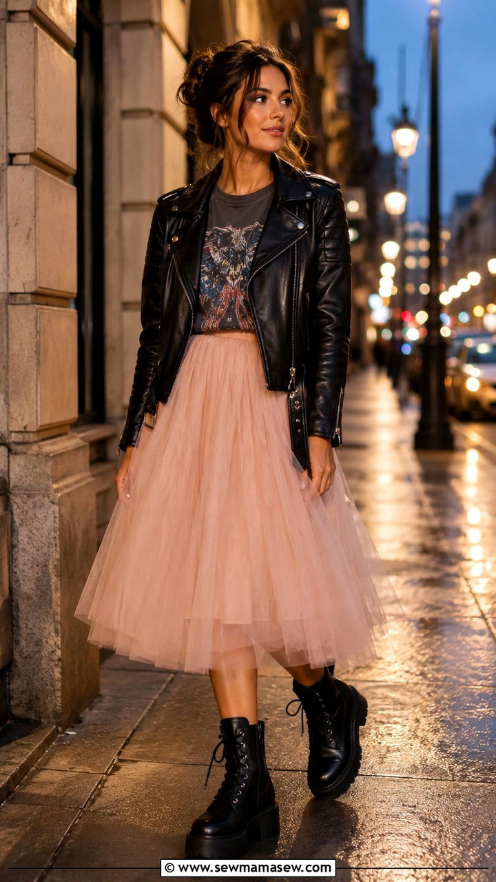 Tulle Midi Skirt With Combat Boots - 30 Midi skirt outfit ideas with boots