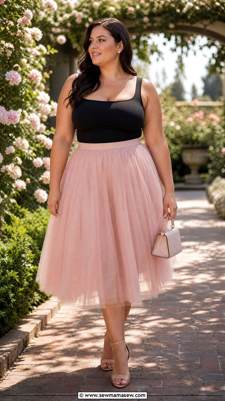 Tulle Midi Skirt With Fitted Bodysuit - 30 Party outfits for plus size