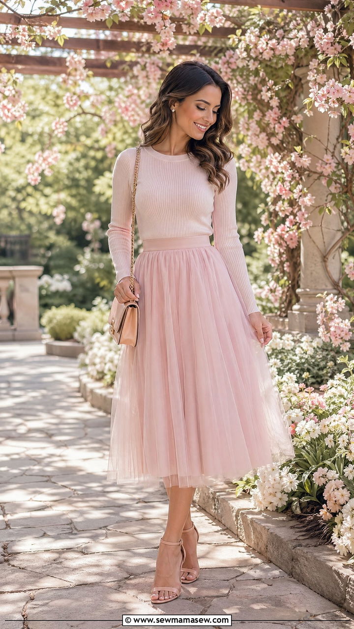 Tulle Midi Skirt With Fitted Top - 35 engagement party outfit ideas