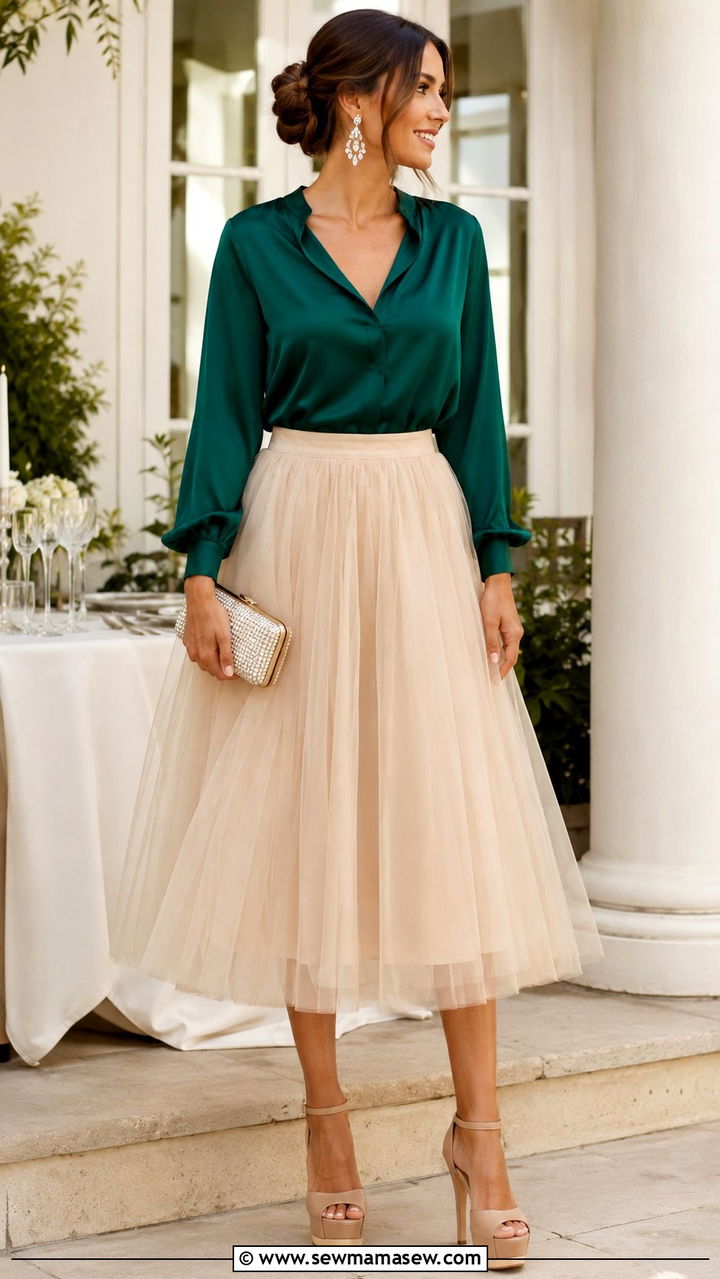 Tulle Midi Skirt With Satin Blouse And Platform Heels - 30 Tulle skirt outfit ideas for summer