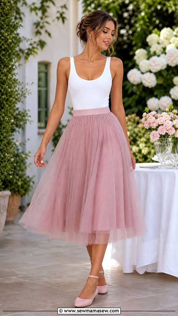Tulle Midi Skirt and Fitted Bodysuit Outfit - 35 Balletcore summer outfits