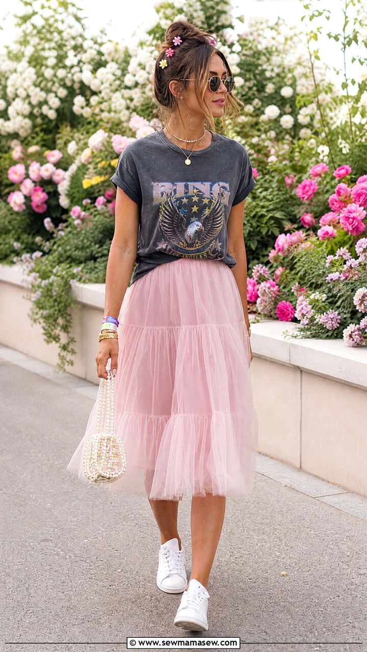 Tulle Midi Skirt and Graphic Tee Outfit for Life Is Beautiful - 25 Life is Beautiful outfit ideas