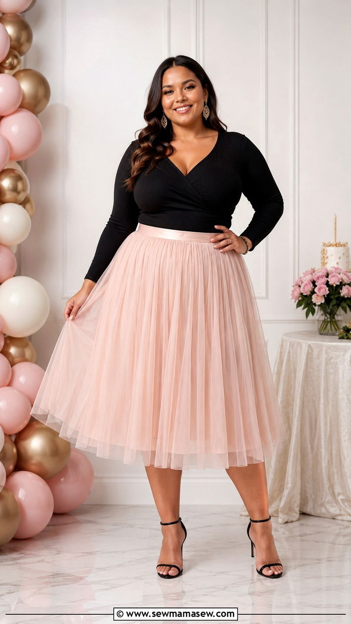 Tulle Midi Skirt with Fitted Knit Top - 30 Plus size birthday outfit ideas