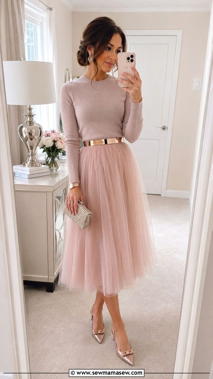 Tulle Skirt And Fitted Knit Top - 30 chic spring wedding guest outfits for women